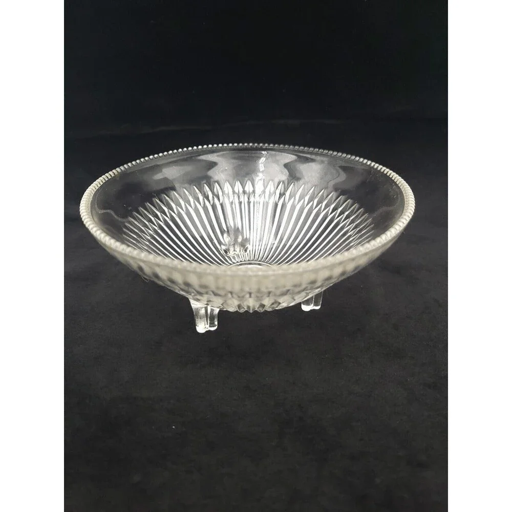 Vintage‎ Jeanette Clear Glass Elegant Candy Bowl Dish Three Footed Ribbed